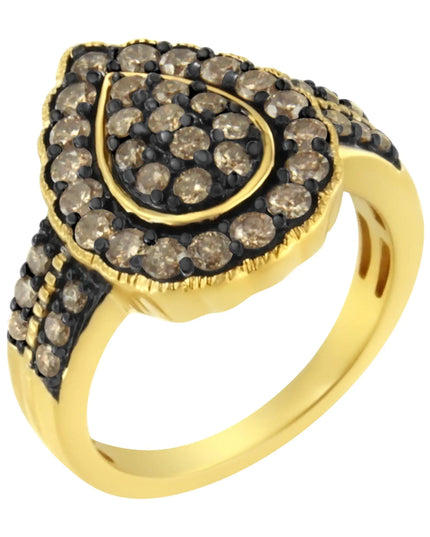 10K Yellow Gold Plated .925 Sterling Silver 1 1/8 cttw Prong-Set Round-Cut Diamond Pear Cocktail Ring (J-K Color, I1-I2 Clarity)