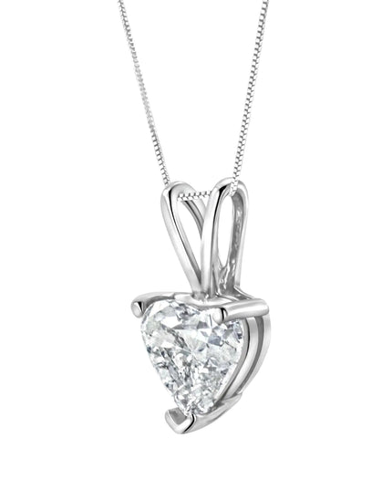 14K White Gold 3-Prong Set Heart Shaped Solitaire Lab Grown Diamond 18" Pendant Necklace (F-G Color, VS2-SI1 Clarity)