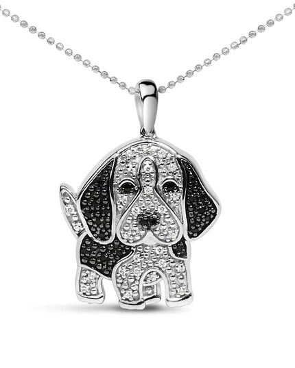 .925 Sterling Silver 1/4 cttw White and Black Diamond Dog Pendant Necklace 18 inch (I-J Color, I2-I3 Clarity)