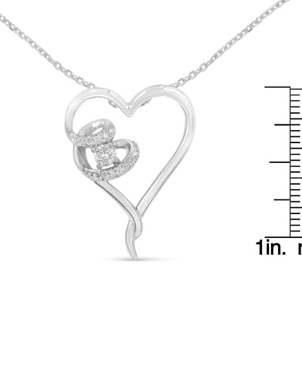 .925 Sterling Silver 1/10 cttw Diamond Heart Pendant Necklace (H-I, I1-I2)