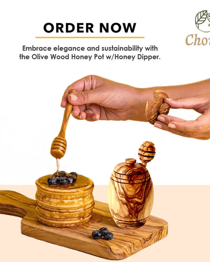 Olive Wood Honey Pot w/Honey Dipper