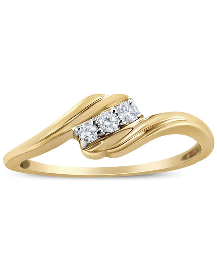 10K Yellow Gold over .925 Sterling Silver 1/10 Cttw Diamond Three-Stone Bypass Fashion Cocktail Ring ( I-J Color, I2-I3 Clarity)