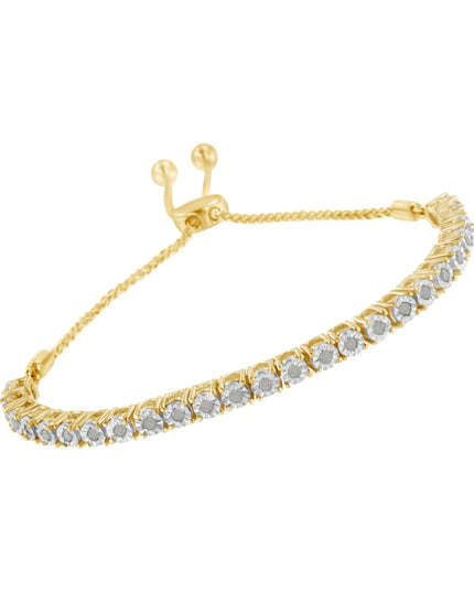 .925 Sterling Silver 1/4 Cttw Miracle-Set Diamond 4”-10” Adjustable Bolo Tennis Bracelet (I-J Color, I3 Clarity)