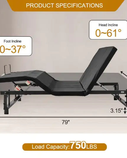 Queen Adjustable Bed Base Frame, Head/foot Incline, Wireless Remote, 4 USB Ports