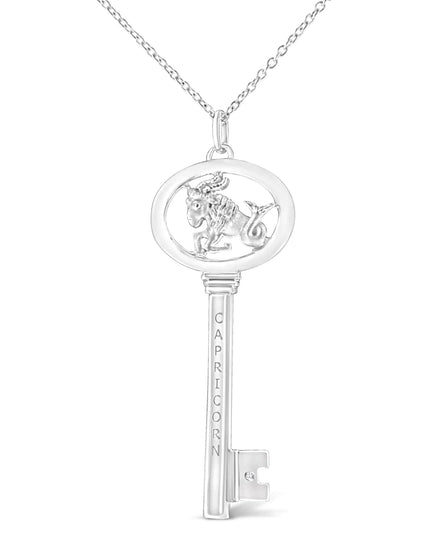.925 Sterling Silver Diamond Accent Zodiac Key 18" Pendant Necklace (K-L Color, I1-I2 Clarity)
