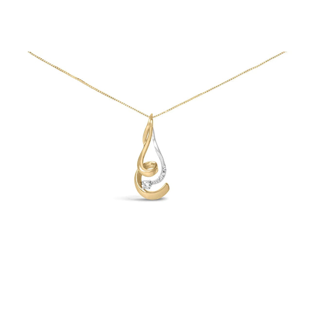 Espira 10K Two-Tone Gold 1/10 cttw Round Cut Diamond Swirl Pendant Necklace (I-J, I2-I3)
