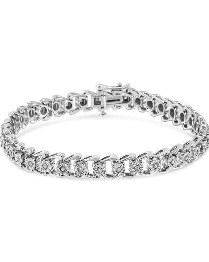 .925 Sterling Silver 1/2 Cttw Diamond Miracle-Set Double Swoosh Wave Style 7" Tennis Bracelet (I-J Color, I3 Clarity)