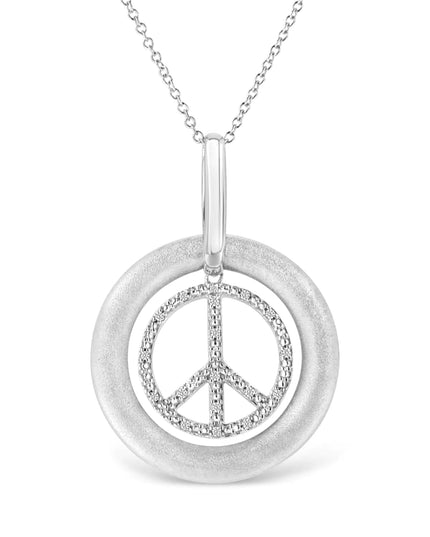 Matte Finish .925 Sterling Silver Diamond Accent Dancing Peace Sign 18" Pendant Necklace (I-J Color, I1-I2 Clarity)
