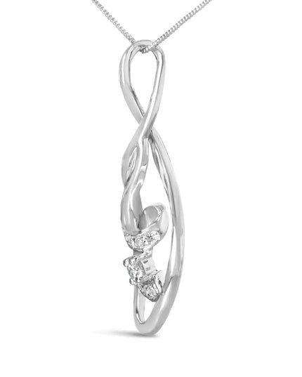 Espira 10K White Gold 1/8 cttw Round Cut Diamond Layered Spiral Pendant Necklace (I-J, I1-I2)