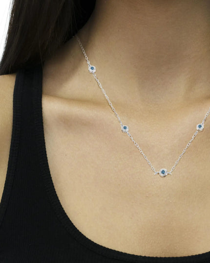 Sterling Silver Treated Blue Color Diamond Station Necklace (1/2 cttw, Blue Color, I2-I3 Clarity)