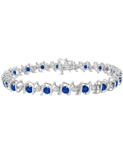 .925 Sterling Silver Lab-Grown Birthstone and 1/6 Cttw Round Diamond Tennis Bracelet (H-I Color, I1-I2 Clarity)