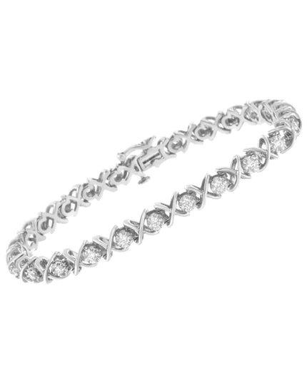.925 Sterling Silver 1 cttw Brilliant Round-Cut Diamond "X" Link Bracelet (I-J Clarity, I2-I3 Color) - Size 7"