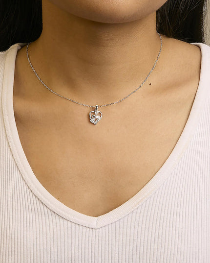 .925 Sterling Silver Diamond Accent Mom with Heart Pendant Necklace (J-K Color, I2-I3 Clarity) - 18" Inches