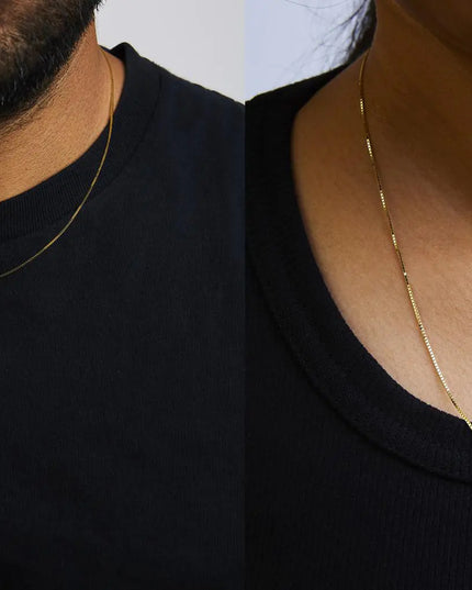 Unisex Solid 14K Gold 0.75mm Classic Box Chain Necklace