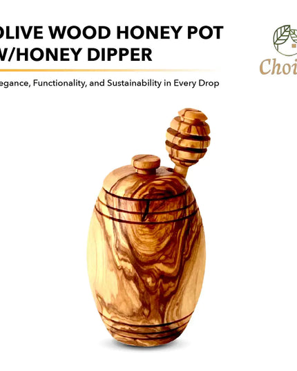 Olive Wood Honey Pot w/Honey Dipper
