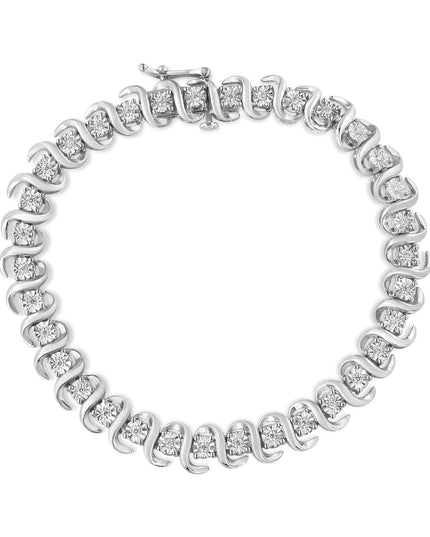 .925 Sterling Silver 1/3 Cttw Miracle-Set Diamond "S" Link Tennis Bracelet (I-J Color, I3 Clarity) - Size 7.25"