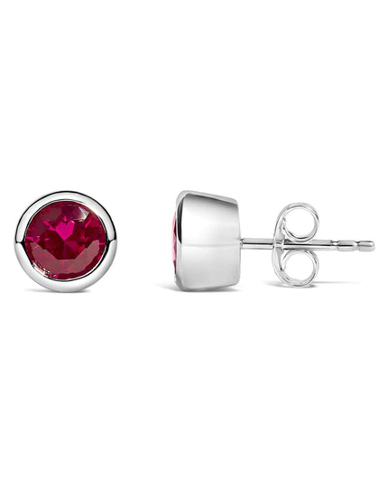 .925 Sterling Silver 6MM Bezel Set Created Gemstone Solitaire Stud Earrings