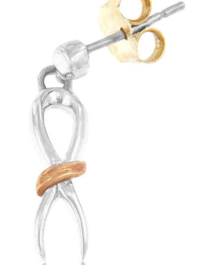 Two-Toned Sterling Silver Awareness Ribbon Dangle Earrings