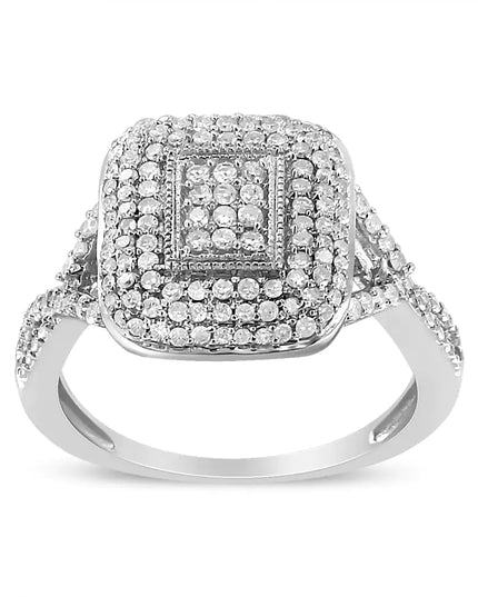 .925 Sterling Silver 1/2 Cttw Round-Cut Diamond Cluster Cushion Ring (I-J , I1-I2)