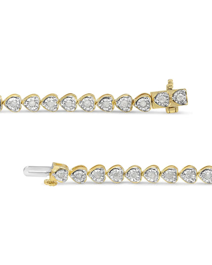 .925 Sterling Silver 1.0 Cttw Miracle Set Diamond Heart-Link 7" Tennis Bracelet (I-J Color, I2-I3 Clarity)