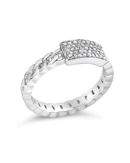 .925 Sterling Silver 1/5 Cttw Diamond ID and Cuban Link Band Ring (I-J Color, I2-I3 Clarity)