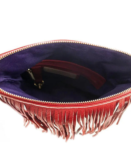 Flamingo Leather Fringe Handbag- Scarlet Red