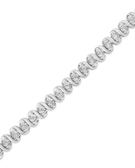 .925 Sterling Silver 1/3 Cttw Miracle-Set Diamond "S" Link Tennis Bracelet (I-J Color, I3 Clarity) - Size 7.25"