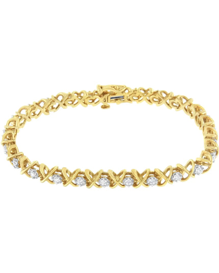 10K Yellow Gold Plated Sterling Silver 1 cttw Diamond Link Bracelet (J-K Clarity, I1-I2 Color) - Size 7"