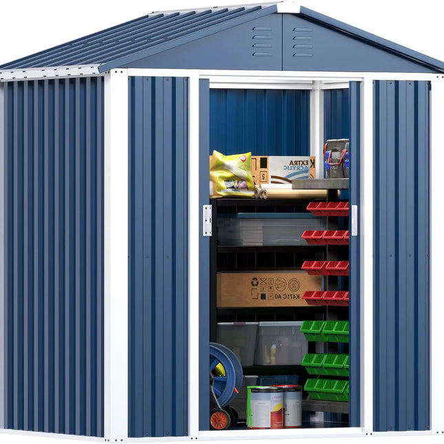 Outdoor Storage Shed 5.3x4 FT, Double Sloping Roof Steel Utility Tool Shed, Blue