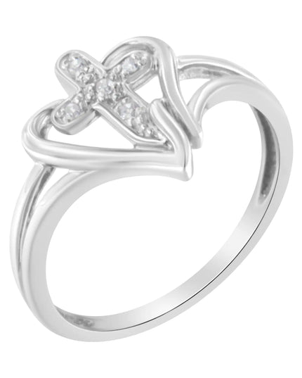 10K White Gold Diamond-Accented Cross & Open Heart Promise Fashion Ring (H-I Color, I1-I2 Clarity)