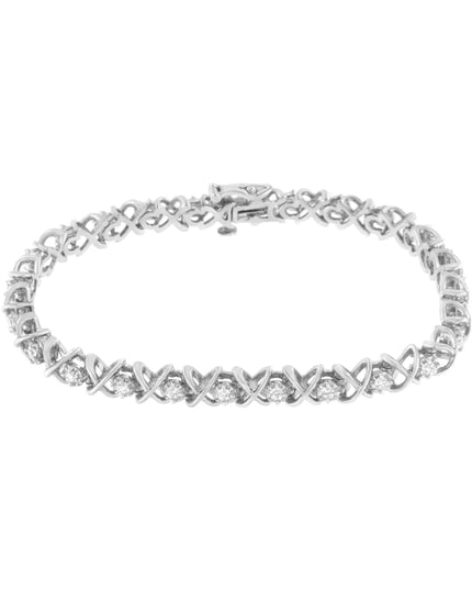 .925 Sterling Silver 1 cttw Brilliant Round-Cut Diamond "X" Link Bracelet (I-J Clarity, I2-I3 Color) - Size 7"