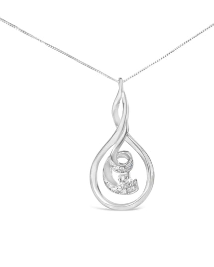 Espira 10K White Gold 1/8 cttw Round Cut Diamond Layered Spiral Pendant Necklace (I-J, I1-I2)