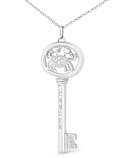.925 Sterling Silver Diamond Accent Zodiac Key 18" Pendant Necklace (K-L Color, I1-I2 Clarity)