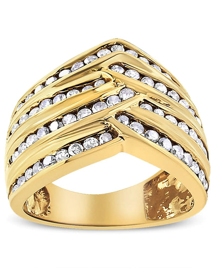 10K Yellow Gold Plated .925 Sterling Silver 1 1/2 Cttw Diamond Channel Band (Champagne Color, I2-I3 Clarity) Ring
