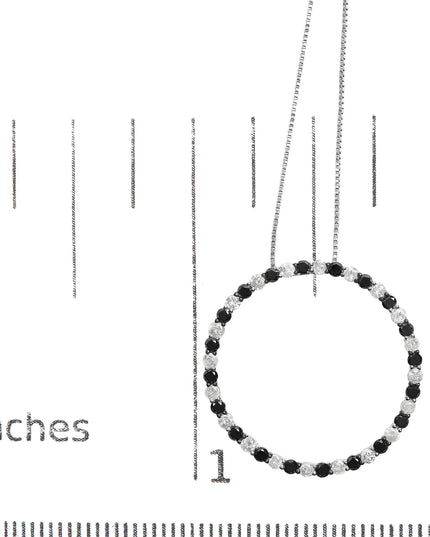 .925 Sterling Silver 2.0 Cttw Alternating Black and White Diamond Open Hoop Circle Pendant Necklace (H-I Color, I2-I3 Clarity) - 18" Inches