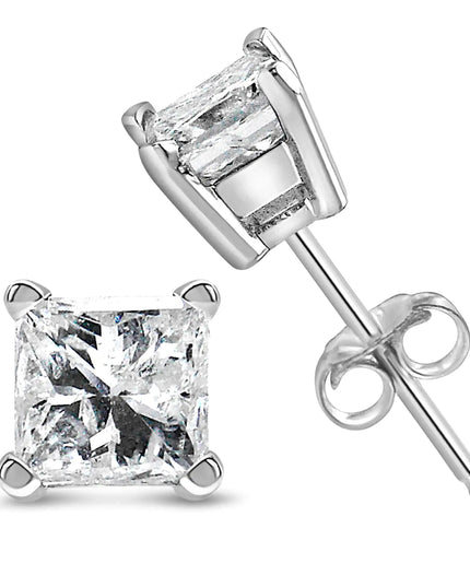 14K White Gold Princess Cut Lab-Grown Diamond Solitaire Stud Earrings (F-G Color, VS2-SI1 Clarity)