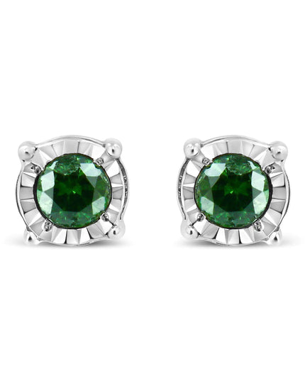 Sterling Silver Rose Cut Treated Green Diamond Solitaire Stud Earrings (0.25 cttw, Green Color, I2-I3 Clarity)