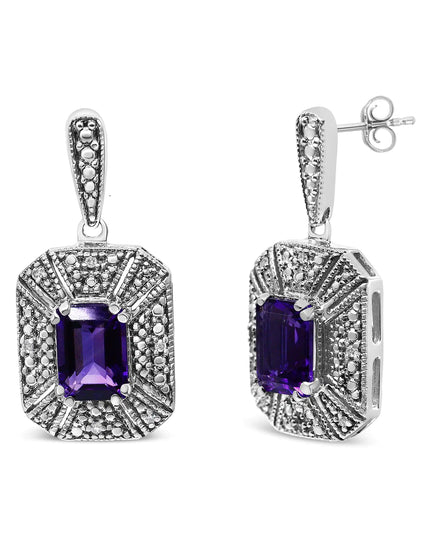 .925 Sterling Silver Diamond Accent and 7x5mm Purple Amethyst Stud Earrings (I-J Color, I2-I3 Clarity)