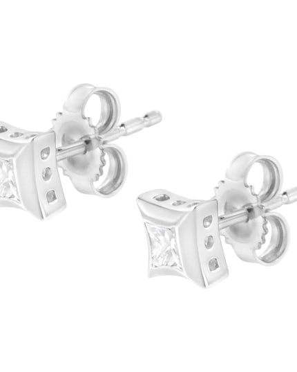 10K White Gold 1/3 Cttw Invisible Set Style Princess-Cut Diamond Stud Earrings (H-I Color, SI2-I1 Clarity)