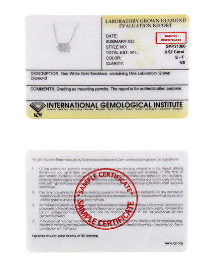 IGI Certified 10K White Gold 1/2 cttw Lab Grown Oval Shape Solitaire Diamond East West 18" Pendant Necklace (E-F Color, VS1-VS2 Clarity)