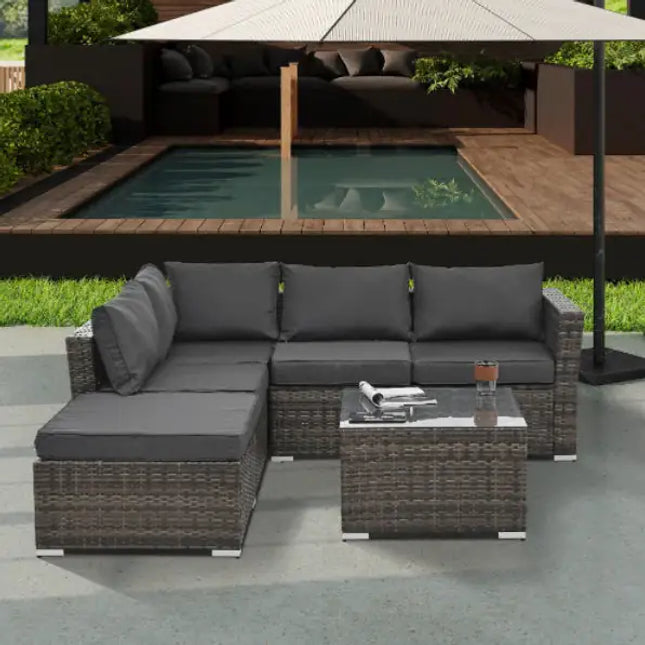 Outdoor Patio Furniture Set, 4-piece PE Wicker, Tempered Glass Coffee Table