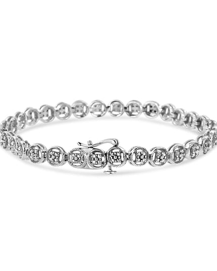 .925 Sterling Silver 1/10 Cttw Diamond Open Circle Wheel Link 7" Tennis Bracelet (I-J Color, I2-I3 Clarity)