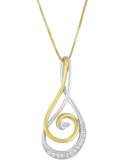 Espira 10K Two-Tone Gold Round Cut Diamond Sparkling Spiral Pendant Necklace (1/6 cttw, J-K Color, I2-I3 Clarity)