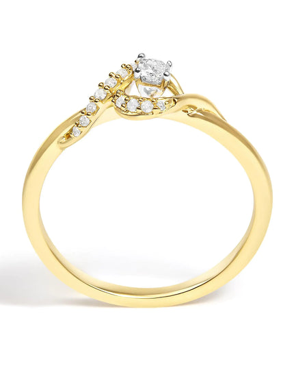 14K Yellow Gold Flash Plated .925 Sterling Silver 1/6 Cttw Diamond Swirl and Halo Promise Ring (I-J Color, I3 Clarity)