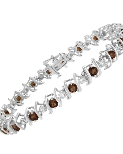 .925 Sterling Silver Lab-Grown Birthstone and 1/6 Cttw Round Diamond Tennis Bracelet (H-I Color, I1-I2 Clarity)