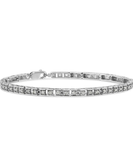 .925 Sterling Silver 1.0 Cttw Diamond Square Hybrid Link 7" Tennis Bracelet (I-J Color, I2-I3 Clarity)