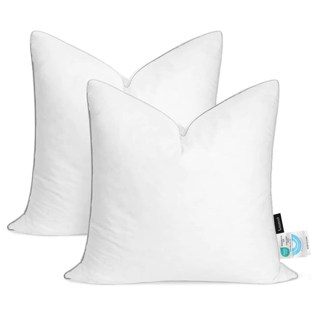 Lewondr 22" x 22" inch Pillow Insert Set of 2 Down and Feather Throw Pillow Inserts Premium Soft Fluffy with Piping Edge 100% Down-Proof Square Pillow Insert for Living Room Sofa Couch Bed White