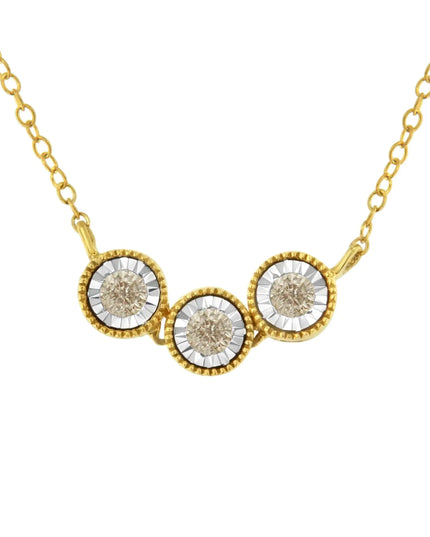 Two-Toned Sterling-Silver Champagne Diamond 3 Stone Necklace (1/4 cttw, K-L Color, I2-I3 Clarity)