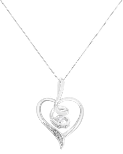 Espira 10K White Gold .03 Cttw Diamond-Accented Round-Cut Diamond Swirl Open Heart 18" Pendant Necklace (I-J Color, I2-I3 Clarity)
