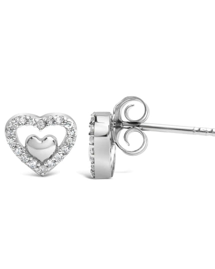 925 Sterling Silver 1/6 Cttw Diamond Open Double Heart Stud Earrings - Choice of Diamond Color